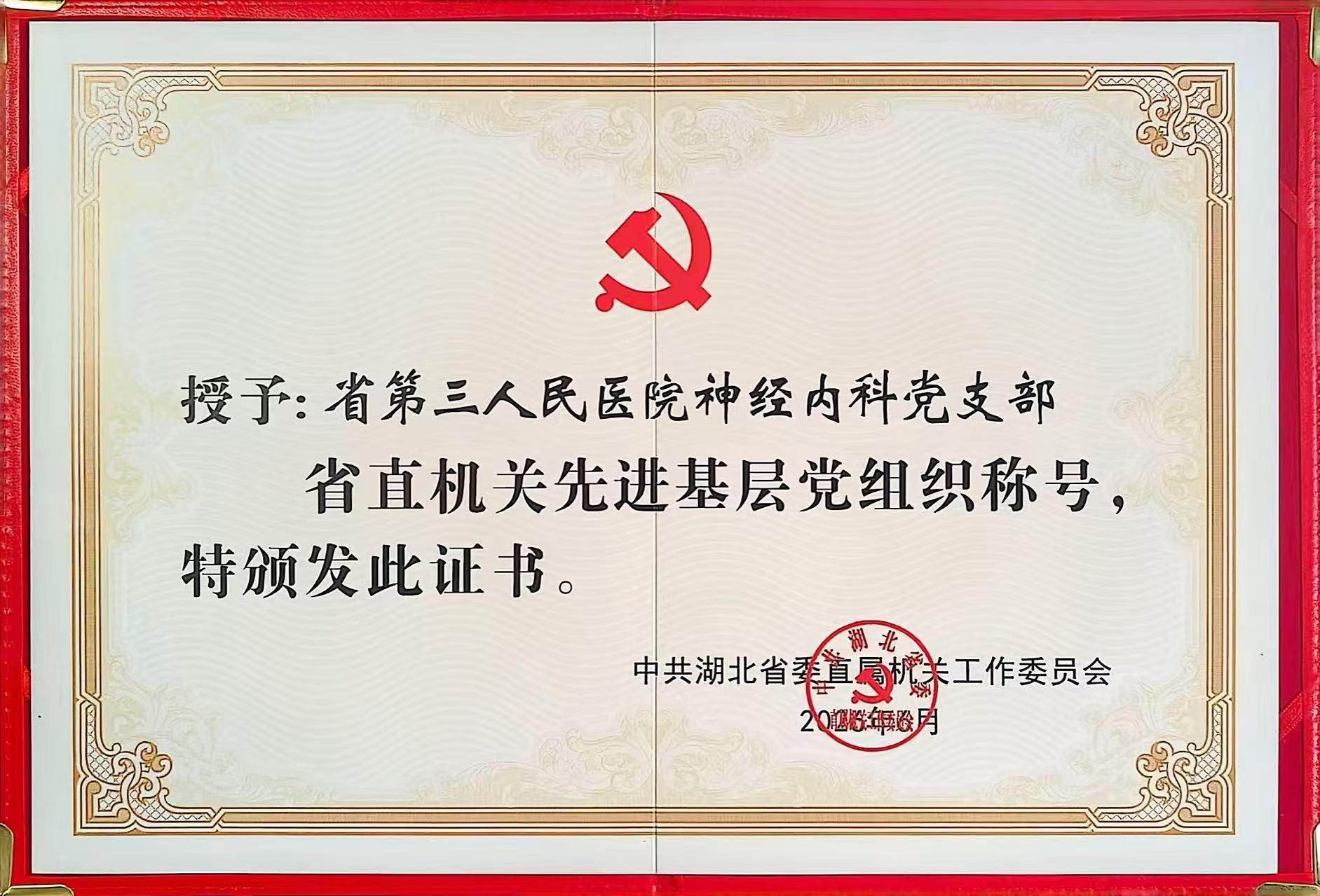喜报！我院神经内科党支部荣获“省直机关先进基层党组织”称号